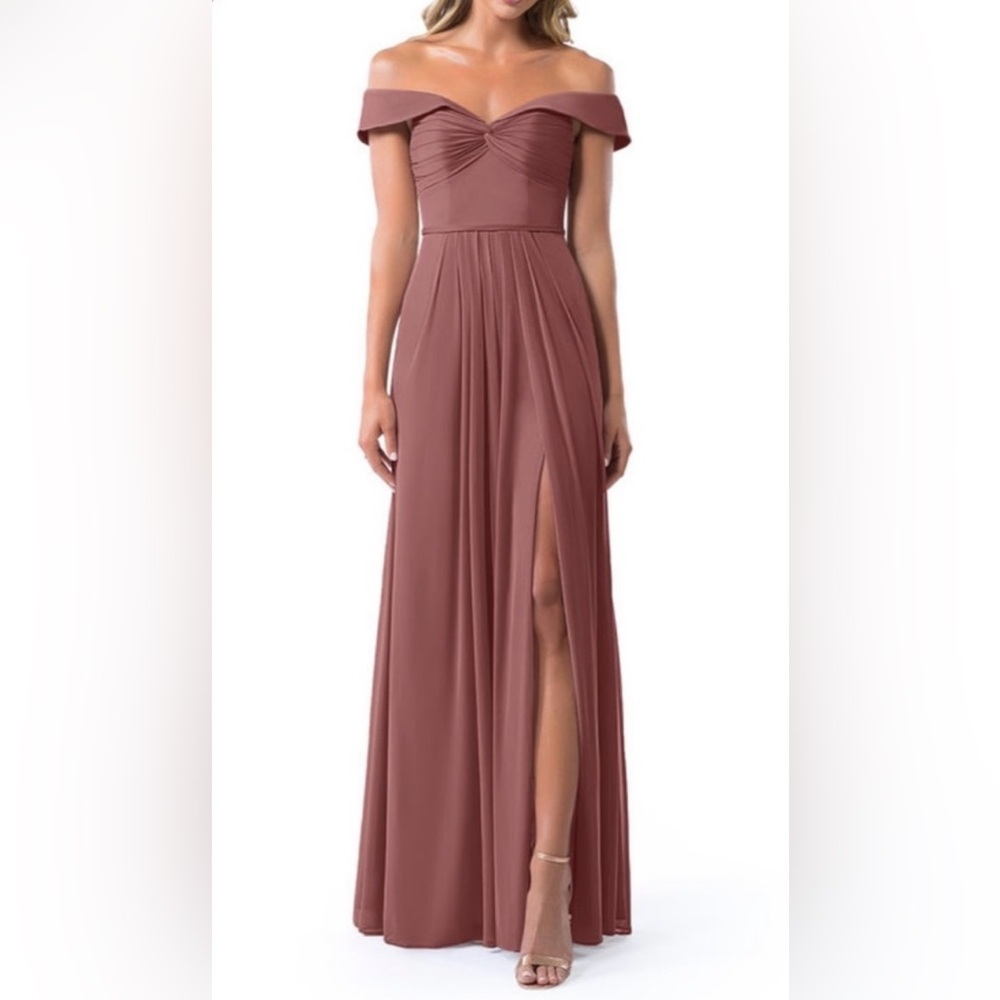 NWT Azazie Almendra Cedar Rose Gown Removable Spaghetti Straps Maxi Dress 10!